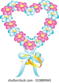 Flower heart with wedding rings