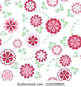 Flower hearts made with Color of the Year from Pantone, delicate leaves and vines connect geometric flowers with petals made from hearts.