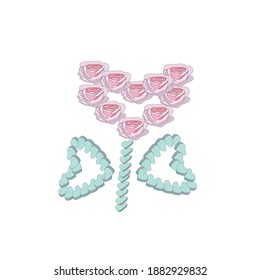 Flower of hearts of roses and muffins