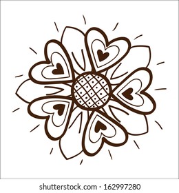 Flower with hearts. Sketch vector design element for Valentine's day