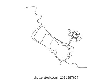 A flower held by a leper. World Leprosy Day one-line drawing