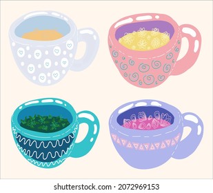 té de hierbas florales en hermosas tazas