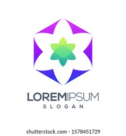 flower hexagon gradient color logo design