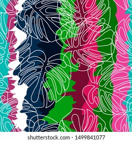 Flower Hibiscus Tropical Floral Seamless Pattern. Hawaiian Summer Vector Wallpaper Background. Exotic Flower Texture Print.