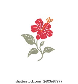 Flower Hibiscus Vector Image, Flora Hibiscus Red Vector Image, Simple Flower Symbol Vector, Hibiscus Flower Bloom Vector Illustration Image.