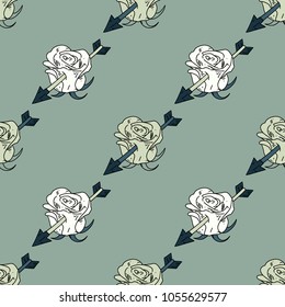 Flower hit by arrow seamless pattern. Original design for print or digital media.