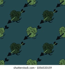 Flower hit by arrow seamless pattern. Original design for print or digital media.