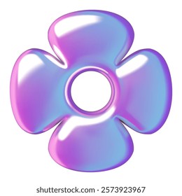 Flower holographic 3d sticker. Three dimensional abstract vector summer illustration isolated on white background.