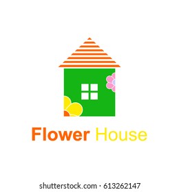 Flower home logo illustration. Vector. White background.