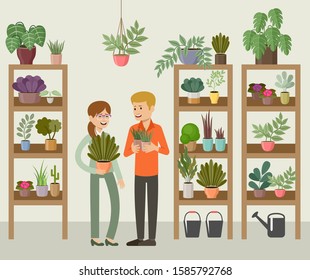 Flower and Home Plant Store. Vector illustration