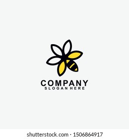 Flower Of Honey Bee Logo Design. Modern Design. Bee Logo. Vector Illustration