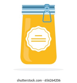 Flower honey in a jar with lock on the lid vector flat material design isolated on white