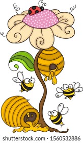 Flower and honeycomb with bees