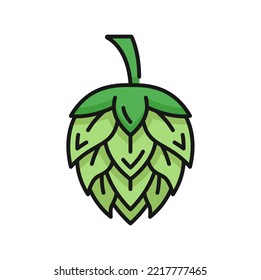 Flower of hope plant isolated beer ingredient color outline icon. Vector german brewing industry product. Humulus flowering plant, herbal medicine cones