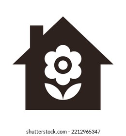 Flower House. Blooming House. Logo For A Flower Farm, Flower Shop, Plant Delivery Isolated On White Background