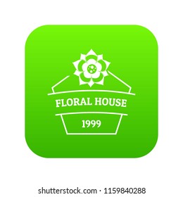 Flower house icon green vector isolated on white background