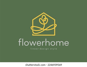 flower House Logo home architecture. suitable for Real Estate branding, boutique, garden, floral related business line art monoline concept | vector graphic illustration