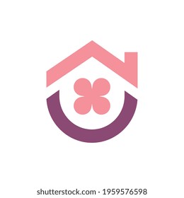 Flower house logo image, flower home logo icon design - Vector