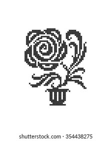 Flower. House plant. Scheme of knitting and embroidery. Vector illustration.