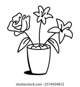 Flower houseplant icon in doodle style 

