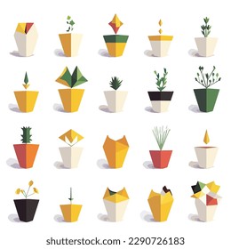 Flower houseplants in a pot set vector isolated illustration