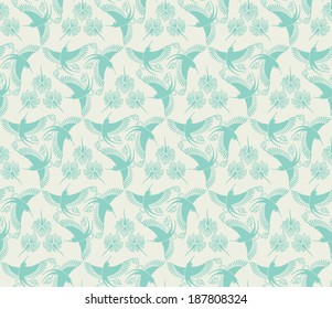  flower and hummingbird, seamless pattern