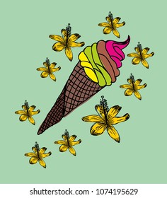flower icecream graphic design vector art