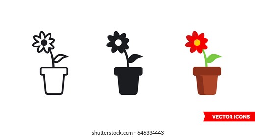 Flower icon of 3 types: color, black and white, outline. Isolated vector sign symbol.