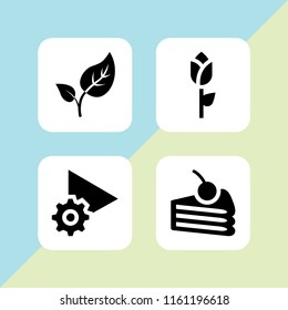 flower icon. 4 flower set with budding leaves, setup, rose and cake vector icons for web and mobile app