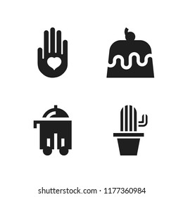 flower icon. 4 flower vector icons set. cactus, cake and heart on the palm icons for web and design about flower theme
