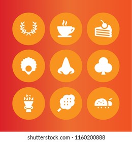 flower icon. 9 flower set with spa, clover, two branches symbol of frame and smell vector icons for web and mobile app