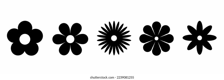 Flower icon. Black color flower shape icon collection. Stock vector.