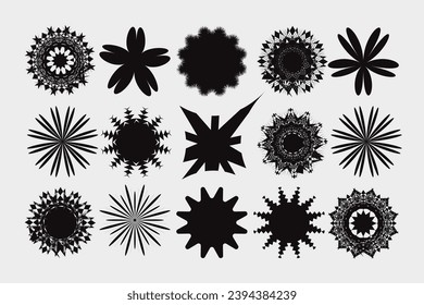 Flower icon. Black color flower shape icon collection, hand drawn wreaths, Flower silhouette.