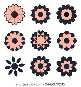 Flower icon. Black color flower shape icon collection. Stock vector.