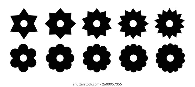 Flower icon. Black color flower shape icon collection. Stock vector.	
