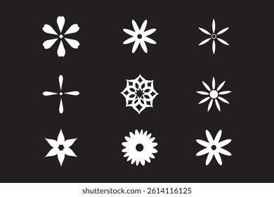 Flower icon. Black color flower shape icon, Icon set of flower. Flowers line icons set.