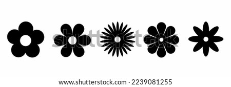 Flower icon. Black color flower shape icon collection. Stock vector.