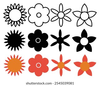 Flower icon in black and colored versions.