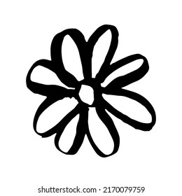 Flower icon. Black ink contour linear sketch silhouette. Top view in front. Vector simple flat graphic hand drawn illustration. Isolated object on a white background. Isolate.