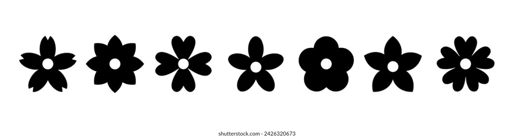 Blumensymbol. Schwarze lineare Blumen Icons Sammlung. Einfaches Vektor-Blumen-Symbol. Blumensymbole werden isoliert gesetzt.