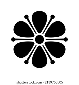 Flower icon. Black round silhouette. Top view in front. Vector simple flat graphic illustration. Isolated object on a white background. Isolate.