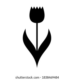 Flower icon. Black silhouette. Bud, petals and stem. Side view. Vector flat graphic illustration. The isolated object on a white background. Isolate.