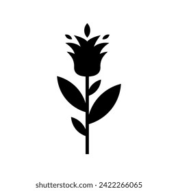 Flower icon. Black silhouette. Vertical front side view. Vector simple flat graphic illustration. Isolated object on a white background. Isolate.