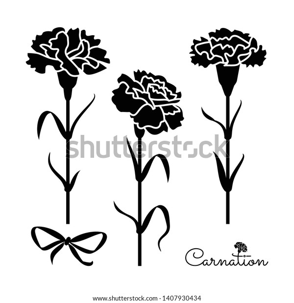 花のアイコン 葉と茎の付いたカーネーションシルエット 花のステンシル 花柄の装飾エレメント のベクター画像素材 ロイヤリティフリー