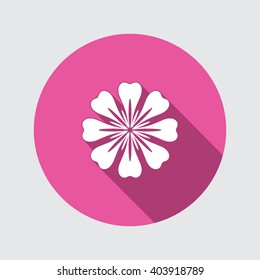 Flower icon. Chamomile, aster, daisy, chrysanthemum. Summer, autumn floral symbol. Round flat icon with long shadow. Vector isolated.