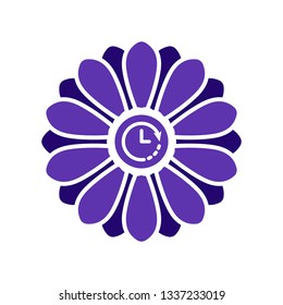 Flower icon with clock sign. Flower icon and countdown, deadline, schedule, planning symbol. Vector illustration