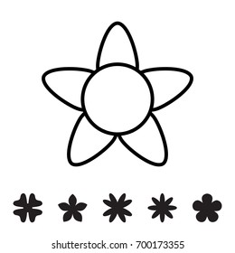 Flower icon collection. Daisy symbol or logo, template, pictogram. Blossom silhouette. Black and white thin line vector illustration. Minimal style
