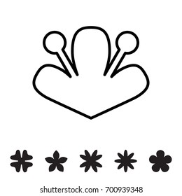 Flower icon collection. Daisy symbol or logo, template, pictogram. Blossom silhouette. Black and white thin line vector illustration. Minimal style