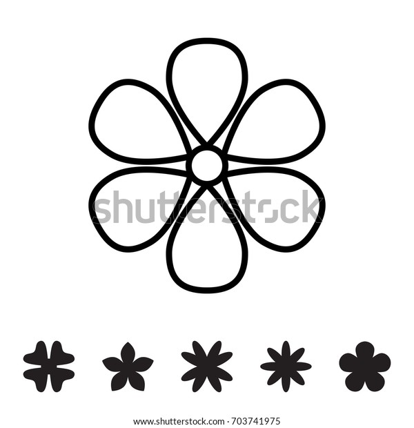 花のアイコンコレクション デイジーシンボルまたはロゴ テンプレート 絵文字 花のシルエット 白黒の細い線のベクター画像イラスト 最小スタイル のベクター画像素材 ロイヤリティフリー