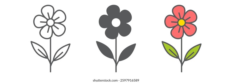 Flower icon collection, Easter and floral, beautiful flower vector icon set, vector graphics, editable stroke outline sign, eps 10.
